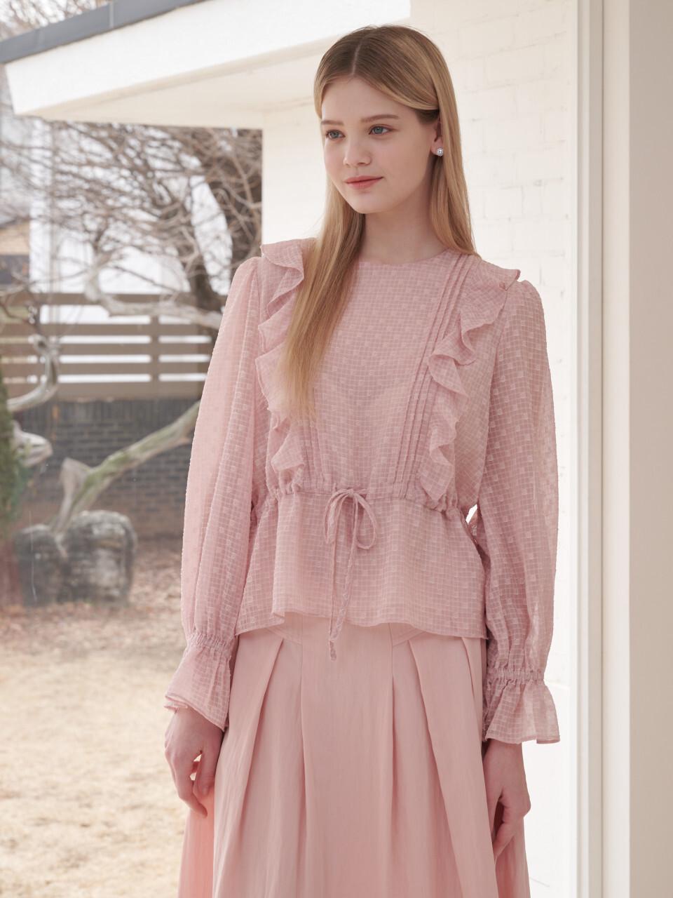 Coett Dot Ruffle Blouse Pink