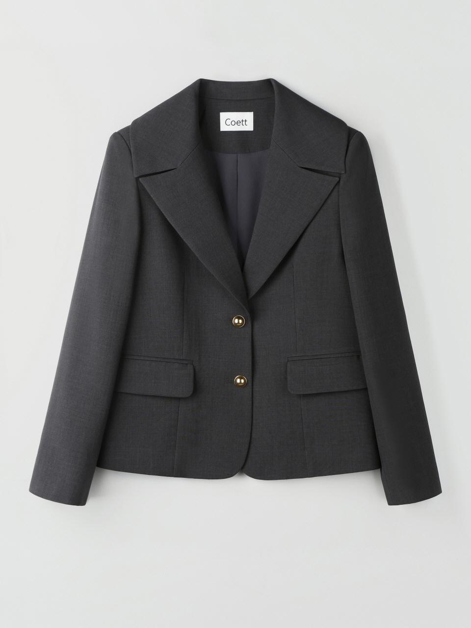 Coett Gold Button Twill Wide Collar Jacket [Charcoal]