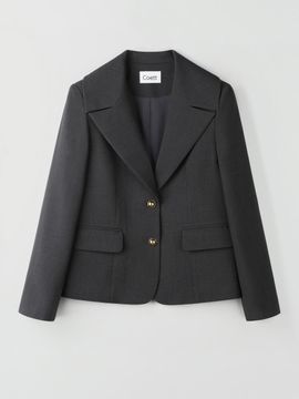 Coett Gold Button Twill Wide Collar Jacket [Charcoal]