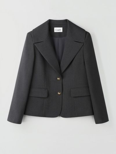 Coett Gold Button Twill Wide Collar Jacket [Charcoal]