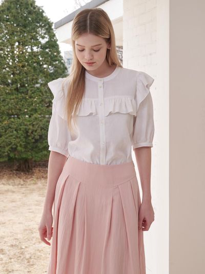 Coett linen ruffle blouse white