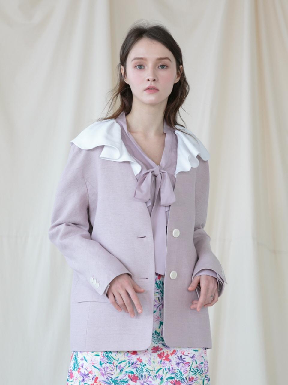 Coett Linen Ruffle Collar Jacket [LAVENDER]
