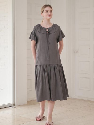 Coett linen shirring long dress chakol