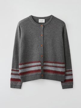 Coett Nordic Pattern Wool Holiday Cardigan [Charcoal]