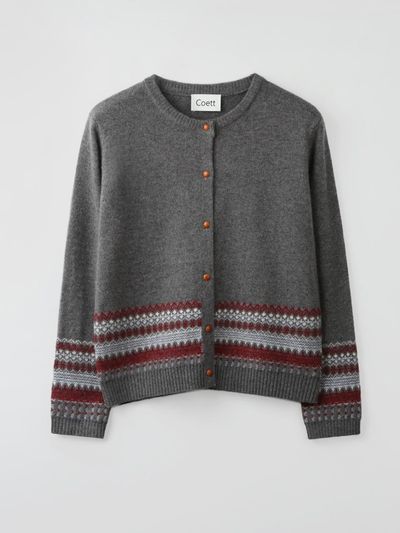 Coett Nordic Pattern Wool Holiday Cardigan [Charcoal]