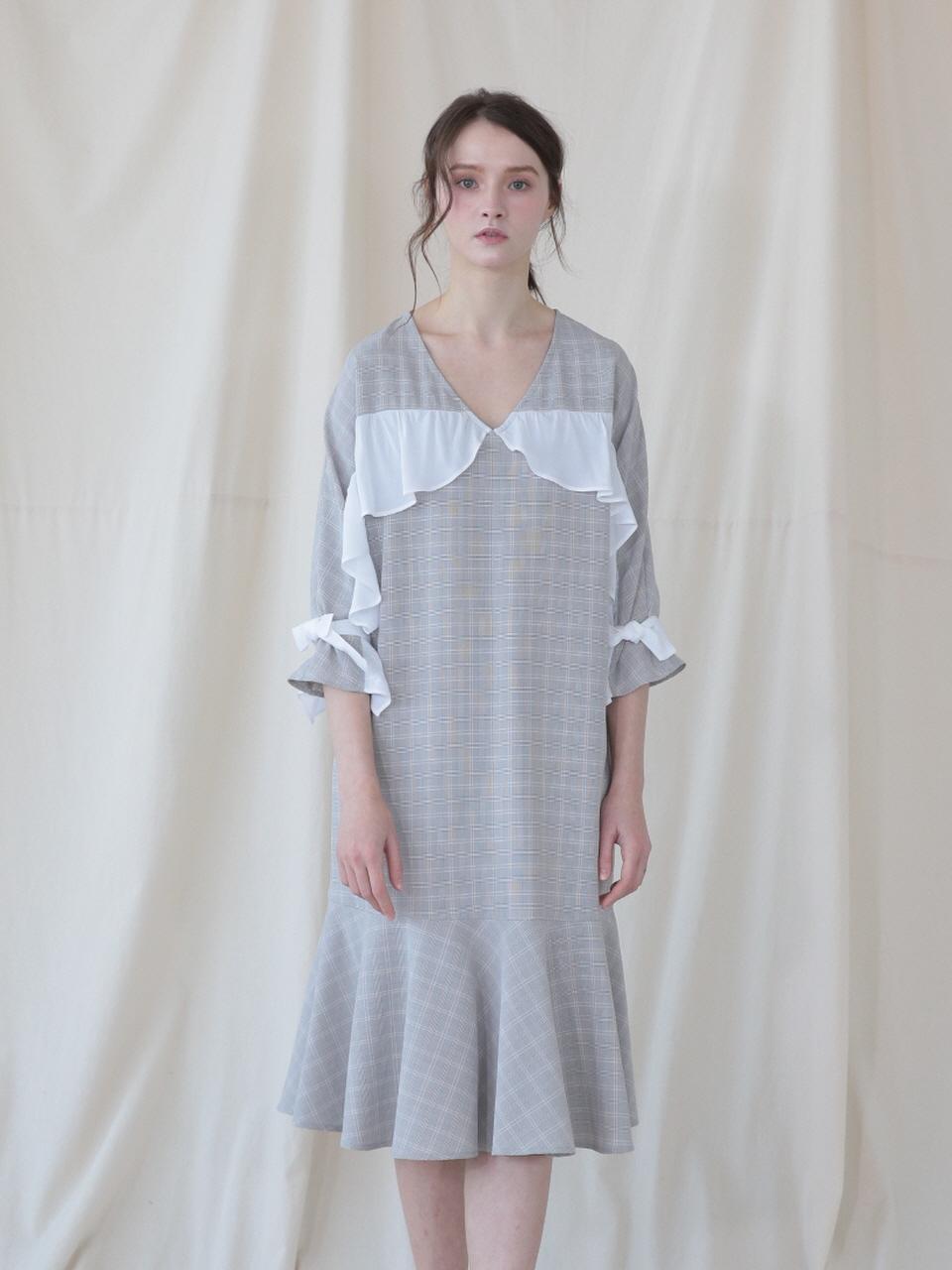 Coett Ruffle Check Dress [Beige] [Grey]