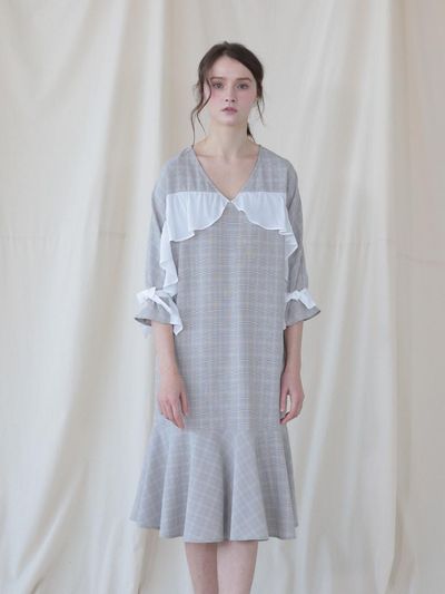 Coett Ruffle Check Dress [Beige] [Grey]