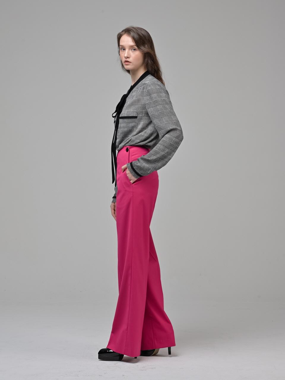 Coett Tencel Blend Wide Straight Side Button Pants [MAGENTA]