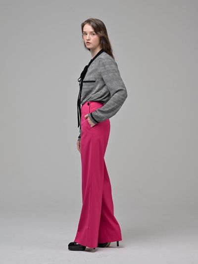 Coett Tencel Blend Wide Straight Side Button Pants [MAGENTA]