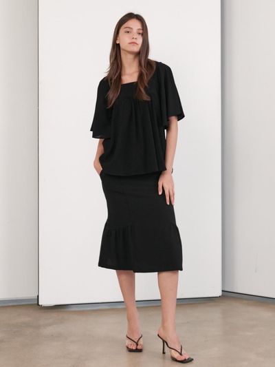 Coett Wing Shirring Top_Black