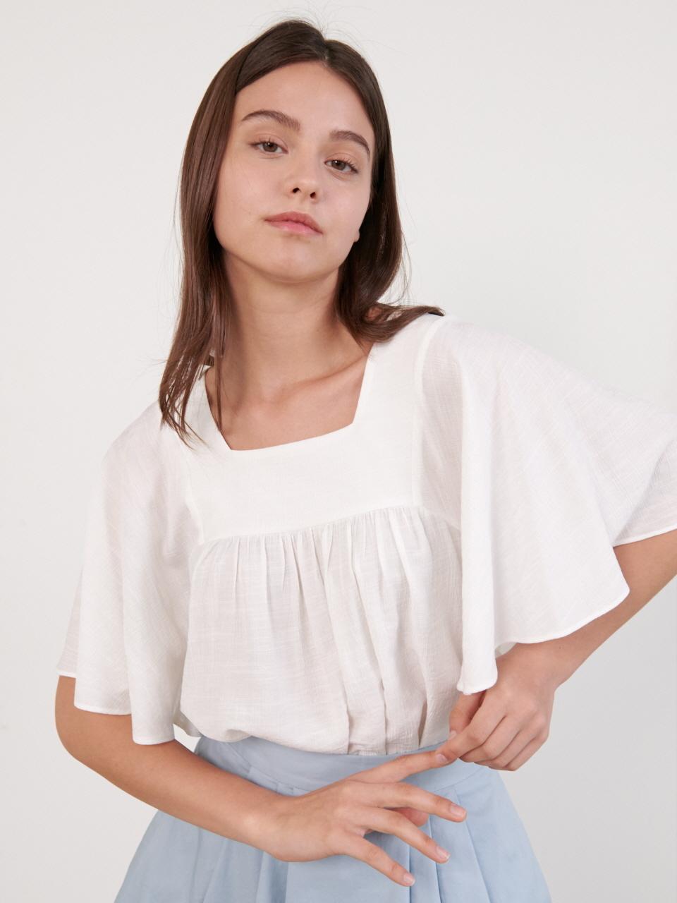 Coett Wing Shirring Top_White