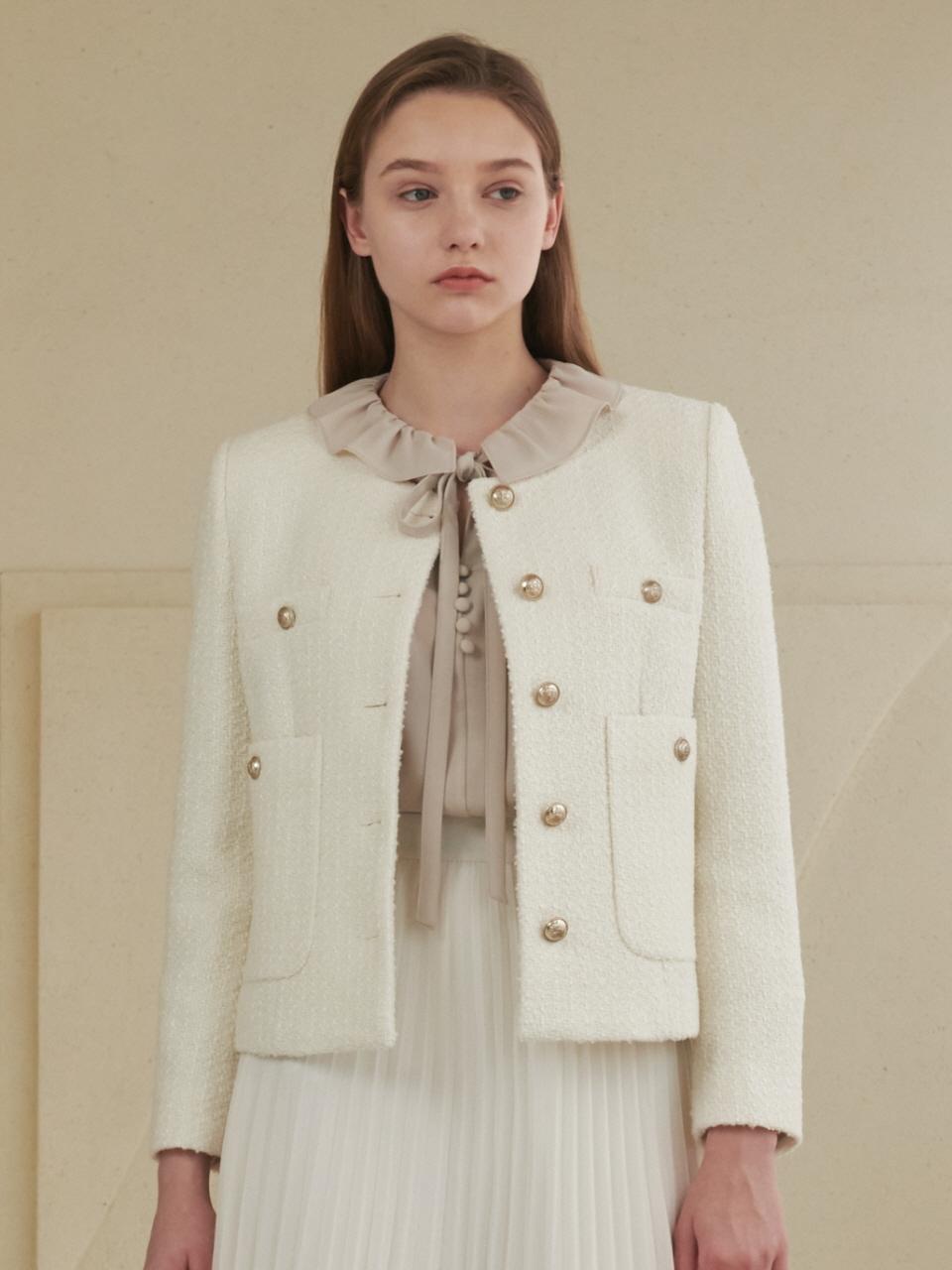 Coett wool button tweed jacket beige