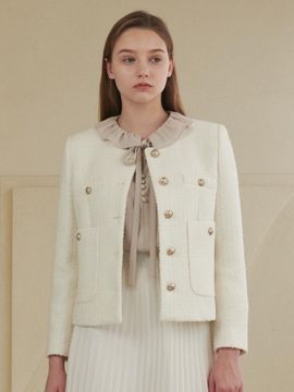 Coett wool button tweed jacket beige