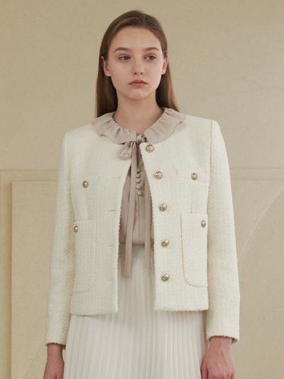 Coett wool button tweed jacket beige