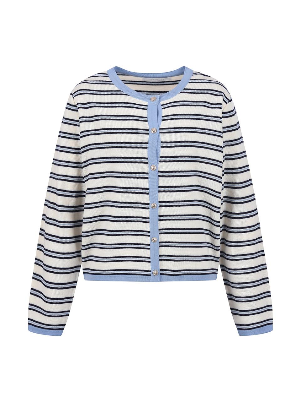 COIINCOS Color-block Stripe Round Neck Regular Fit Cardigan [Sky Blue Green] (DK5SD608)