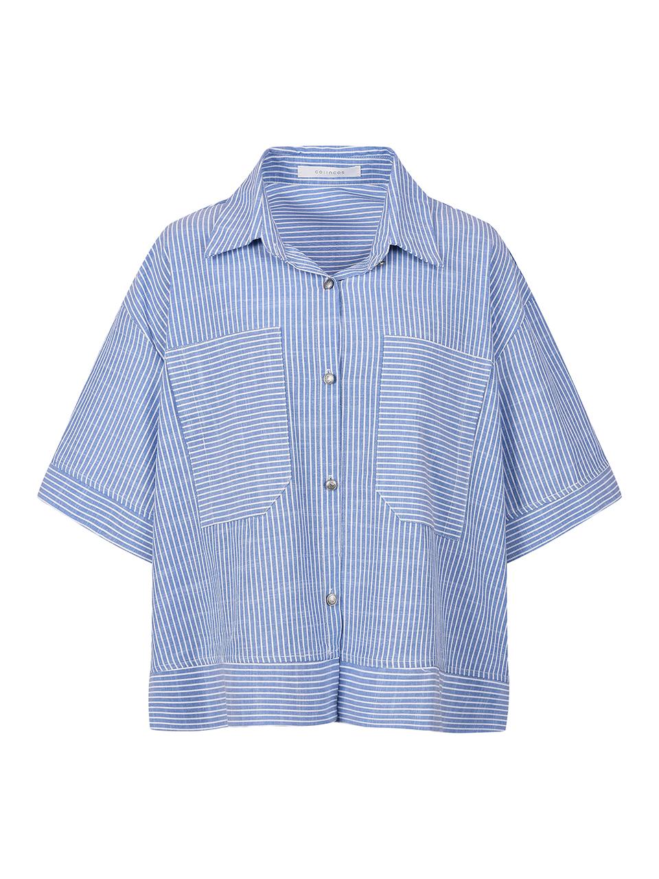 COIINCOS Striped Short-Sleeve Shirt Blouse (DW5MB744)