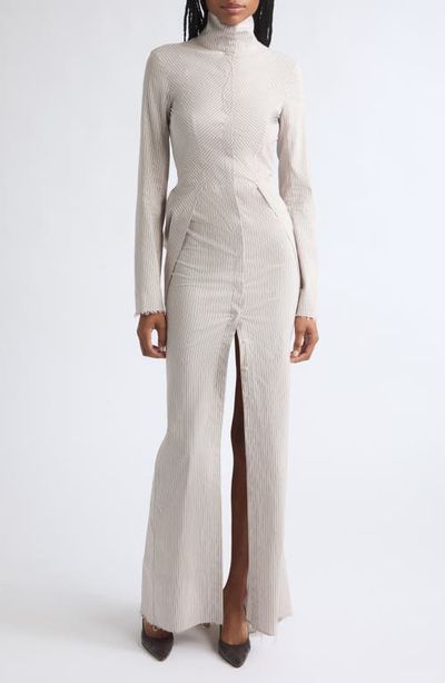 Colleen Allen Colleen Allen Tailored Bustle Striped Cotton & Silk Maxi Dress