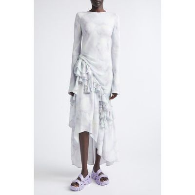 Collina Strada Collina Strada Athena Long Sleeve Ruffle Asymmetric Crepe Dress