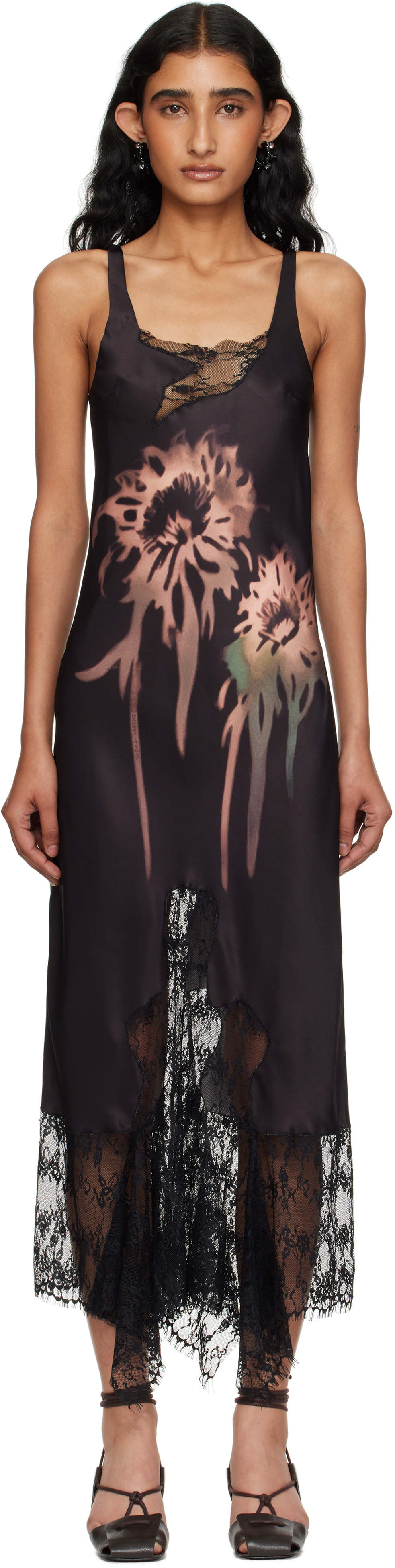 Collina Strada - Black Flower Drip Anemone Slip Dress