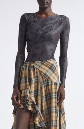 Collina Strada Collina Strada Cardio Wrapped Floral Scribble Mesh Top