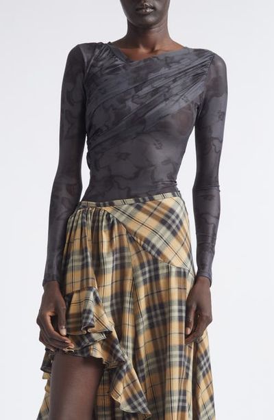 Collina Strada Collina Strada Cardio Wrapped Floral Scribble Mesh Top