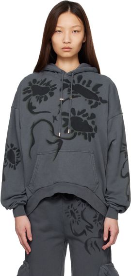Collina Strada Collina Strada Gray 'Charcoal Daisies' Round Hem Hoodie