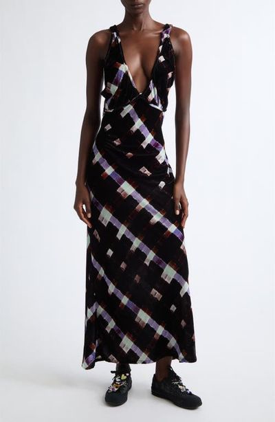 Collina Strada Collina Strada Jacqueline Painted Plaid Plunge Neck Velvet Slipdress