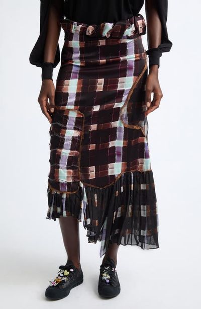 Collina Strada Collina Strada Lily Painted Plaid Asymmetric Satin Midi Skirt