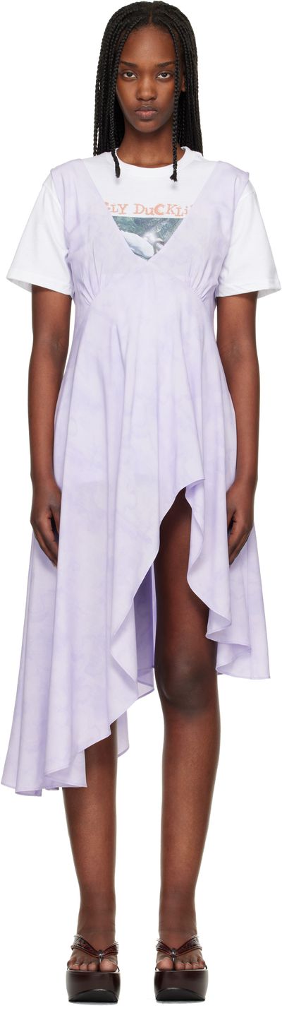 Collina Strada Collina Strada Purple Lilac Floral Scribble Tulip Midi Dress