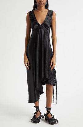 Collina Strada Collina Strada Tulip Asymmetric Lace Trim Satin Dress
