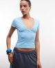 Collusion COLLISION deep v-neck fitted top in blue - 1