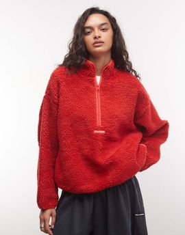 Collusion COLLUSION 1/4 zip fleece borg jacket in red