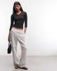 Collusion COLLUSION 3/4 length sleeve V-neck fitted top in black - 2