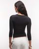 Collusion COLLUSION 3/4 length sleeve V-neck fitted top in black - 4