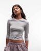 Collusion COLLUSION 3/4 length sleeve v-neck fitted top in heather gray - 1
