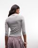 Collusion COLLUSION 3/4 length sleeve v-neck fitted top in heather gray - 4