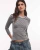 Collusion COLLUSION 3/4 length sleeve v-neck fitted top in stripes-Navy - 1