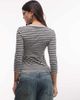 Collusion COLLUSION 3/4 length sleeve v-neck fitted top in stripes-Navy - 4