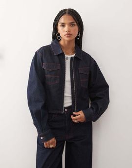 Collusion COLLUSION 90s denim fitted cinch jacket in rinse-Navy