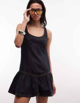 Collusion COLLUSION 90s dropped waist dress in dark navy wash