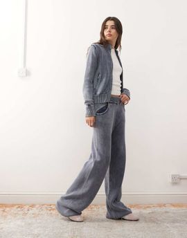Collusion COLLUSION acid wash heavyweight waffle knit sweatpants in blue - part of a set