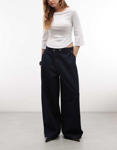 Collusion COLLUSION asymmetric XL baggy jeans in dark wash-Navy