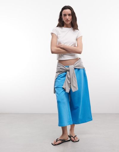 Collusion COLLUSION baggy longline 3/4 length jersey shorts in aqua blue