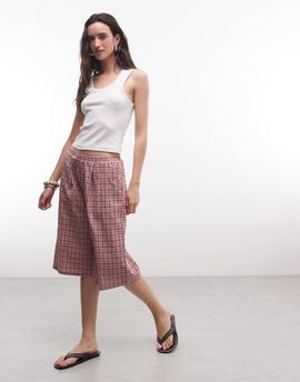 Collusion COLLUSION baggy longline shorts in pink plaid
