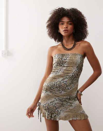 Collusion COLLUSION bandeau mini dress in snake print-Multi
