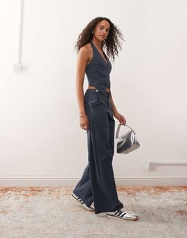 Collusion COLLUSION bengaline tailored low rise pants in denim blue-Navy