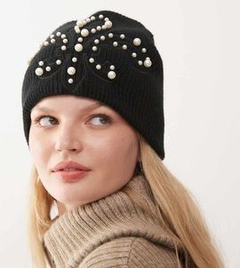 Collusion COLLUSION black beanie with pearl detail