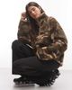 Collusion COLLUSION borg fleece track top in camo print-Green - 1