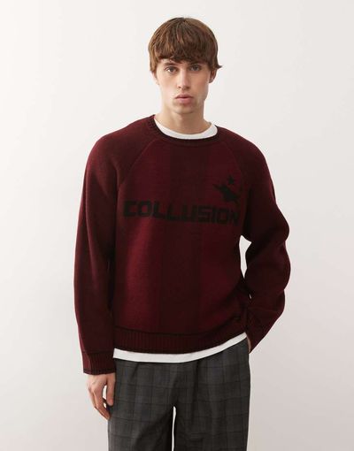 Collusion COLLUSION boxy knit football knit sweatshirt in red