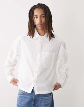 Collusion COLLUSION boxy linen look long sleeve shirt in white